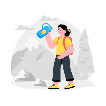 Garota recebendo hidratação para caminhadas  Ilustração