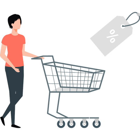Menina fazendo compras com desconto  Ilustração