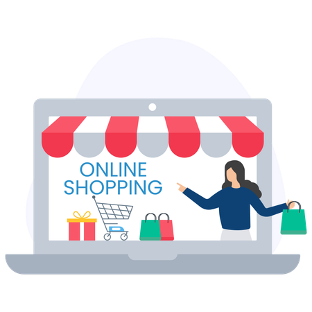 Garota fazendo compras on-line  Ilustração