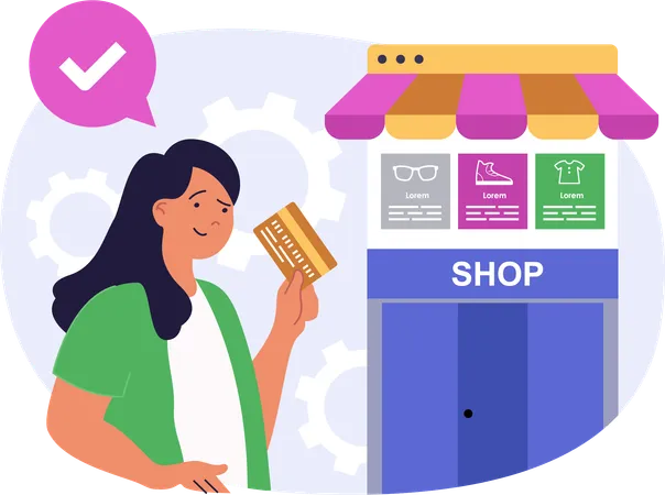 Garota fazendo pagamento de compras on-line  Illustration