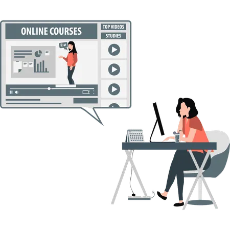 Menina fazendo curso online  Illustration