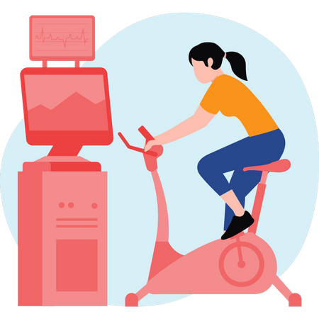 Garota fazendo exercícios na máquina de ciclismo  Ilustração