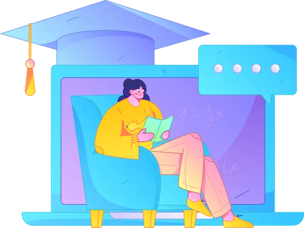 Menina fazendo educação de graduação online  Ilustração