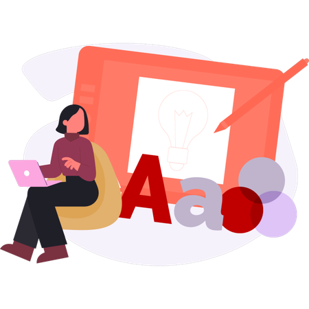 Menina fazendo ideia de lâmpada  Ilustração