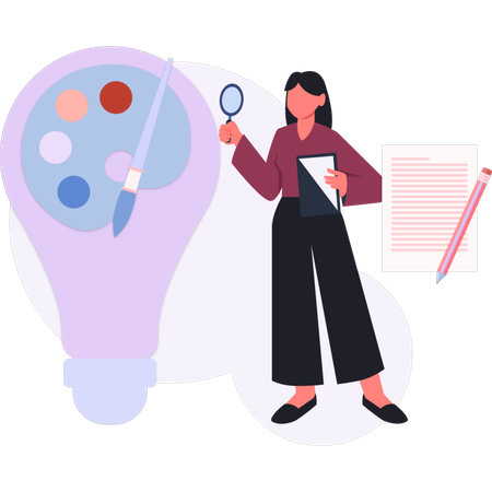 Menina fazendo ideias para colorir bulbo  Ilustração