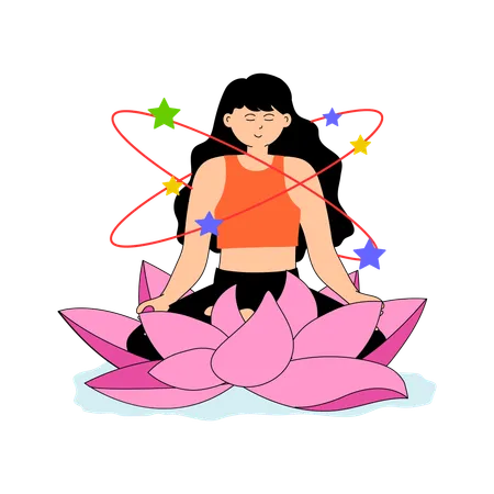 Menina praticando meditação pacífica  Ilustração