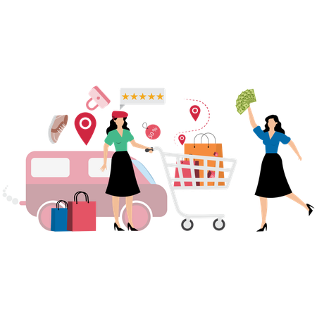Menina fazendo pagamento em dinheiro na entrega  Ilustração