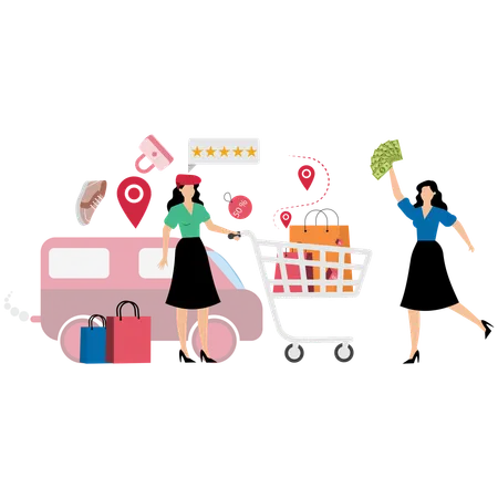 Menina fazendo pagamento em dinheiro na entrega  Ilustração