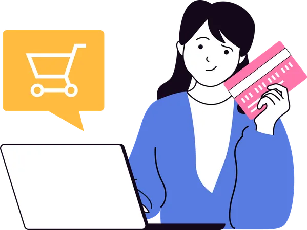 Menina fazendo pagamento online em compras  Ilustração