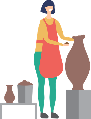Menina fazendo potes de barro e cerâmica  Ilustração