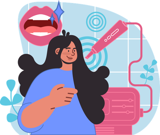 Menina fazendo tratamento de piercing nos dentes  Ilustração