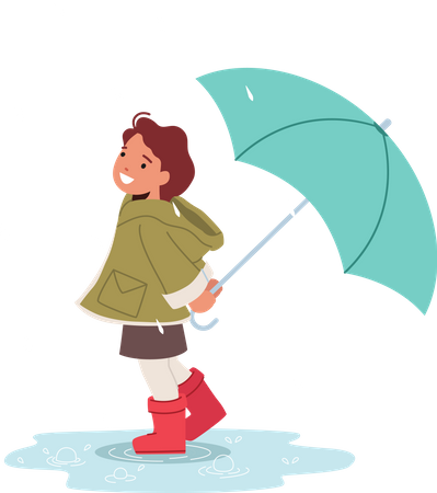 Menina feliz com guarda-chuva  Ilustração