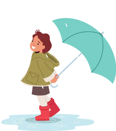 Menina feliz com guarda-chuva  Ilustração