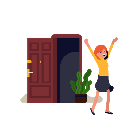 Menina feliz porque o bloqueio termina  Ilustração