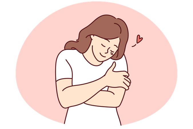 Menina feliz se abraçando  Ilustração