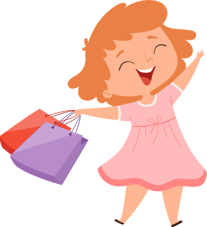 Menina feliz, segurando a sacola de compras  Ilustração