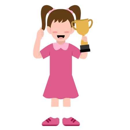 Menina feliz segurando um troféu  Ilustração