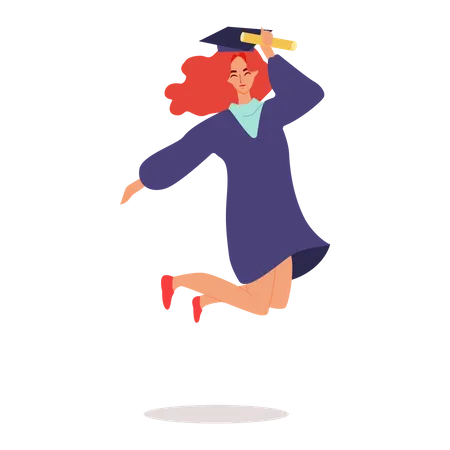Menina graduada pulando  Ilustração