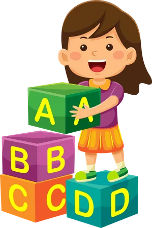 Menina jogando blocos do alfabeto  Ilustração