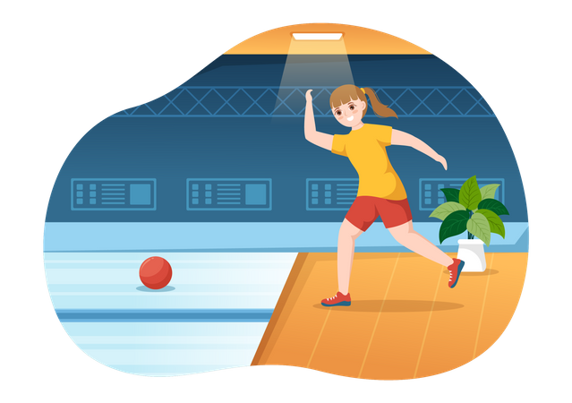 Menina jogando bola de boliche  Ilustração