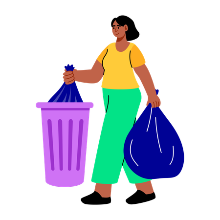 Menina jogando lixo na lata de lixo  Ilustração