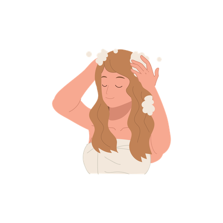 Menina lavando o cabelo com shampoo  Ilustração