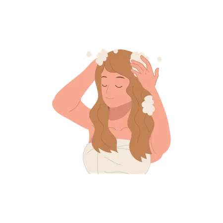 Menina lavando o cabelo com shampoo  Ilustração