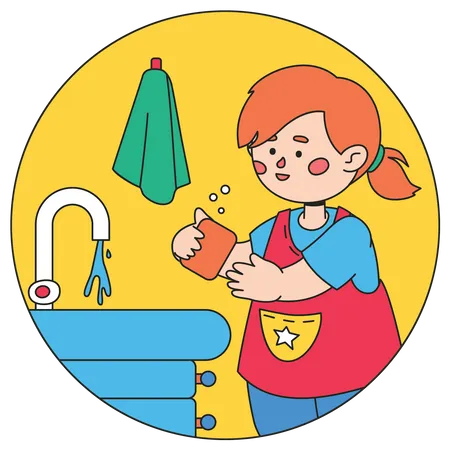 Menina lavando a mão  Ilustração
