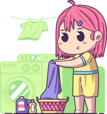 Menina lavando roupas  Ilustração