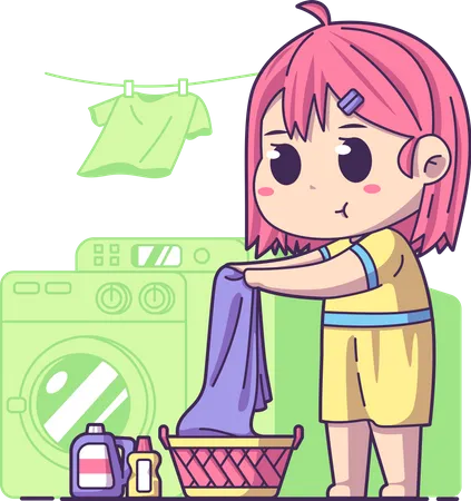 Menina lavando roupas  Ilustração