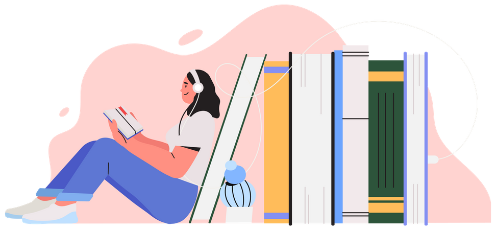 Menina lendo livro on-line  Ilustração