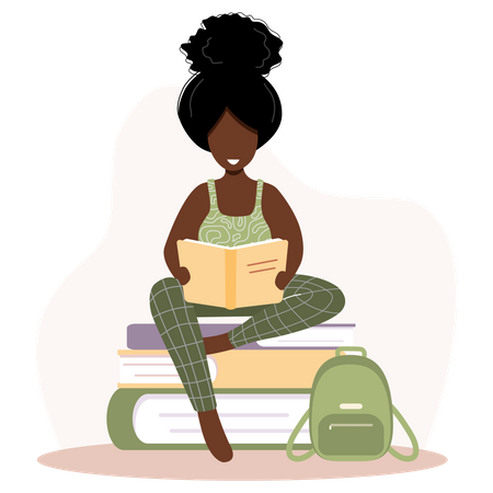 Menina lendo livro para preparação para exame  Ilustração