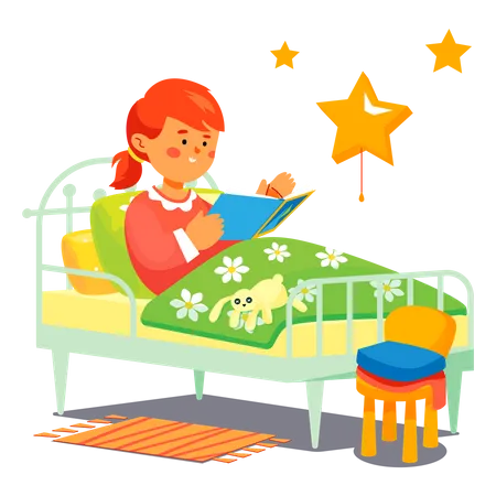 Menina lendo antes de dormir  Ilustração