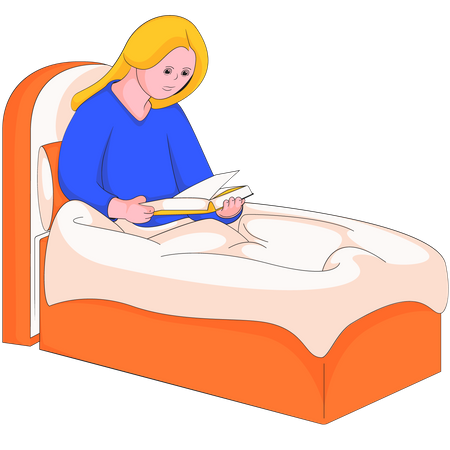 Menina lendo livro antes de dormir  Ilustração