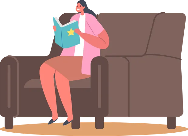 Menina lendo livro enquanto está sentado na poltrona  Ilustração