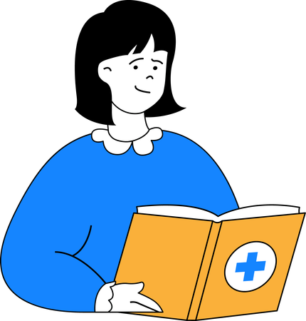 Menina lendo livro de medicina  Ilustração