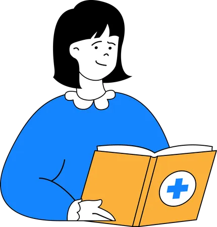 Menina lendo livro de medicina  Ilustração