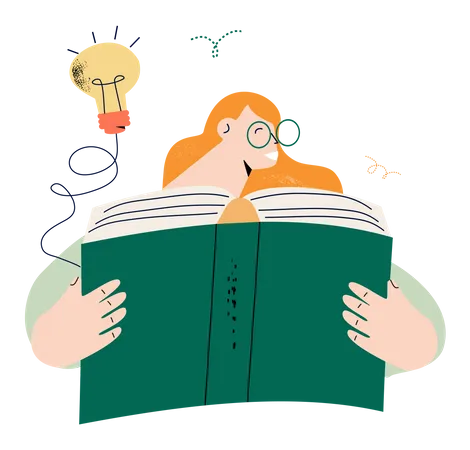 Menina lendo livro para obter conhecimento  Ilustração