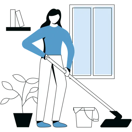Menina limpando casa  Ilustração