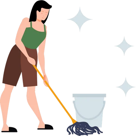 Menina limpando o chão  Ilustração