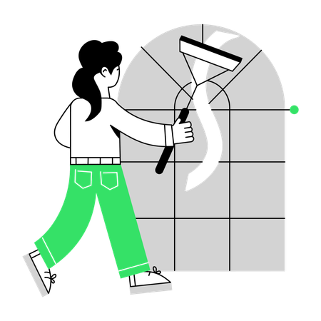 Menina limpando janela  Ilustração
