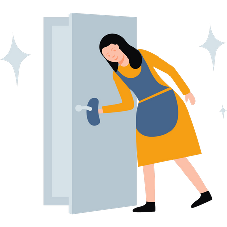 Menina limpando maçaneta da porta  Ilustração