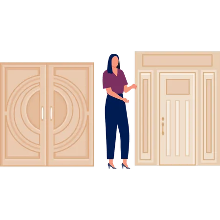 Menina mostrando a porta do escritório  Ilustração