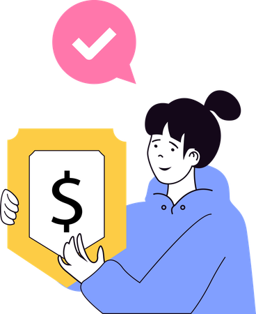 Menina mostrando escudo do dólar  Ilustração