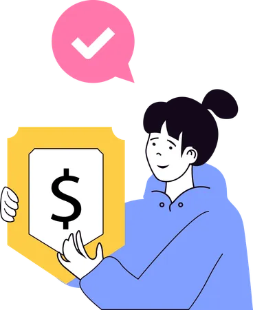 Menina mostrando escudo do dólar  Ilustração