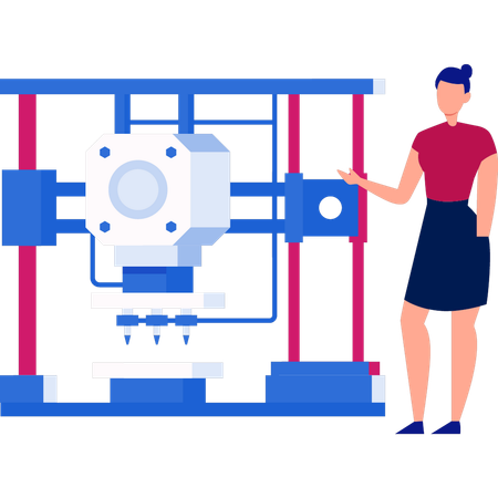 Menina mostrando impressora 3D  Ilustração