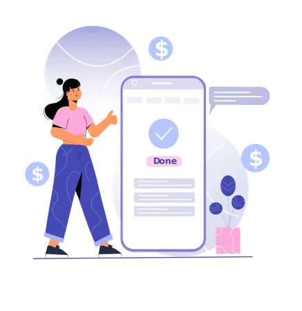 Menina mostrando pagamento feito  Ilustração