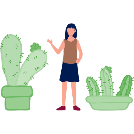 Menina mostrando planta Rebutia  Ilustração