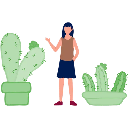 Menina mostrando planta Rebutia  Ilustração