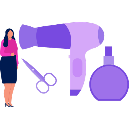 Garota mostrando secador de cabelo  Ilustração